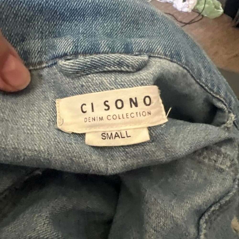 CI SONO Denim Jacket Size S Med Wash Distressed Paint Splatter